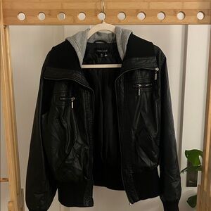 New Look Black Faux Leather Hooded Bomber Jacket 2X Plus Size